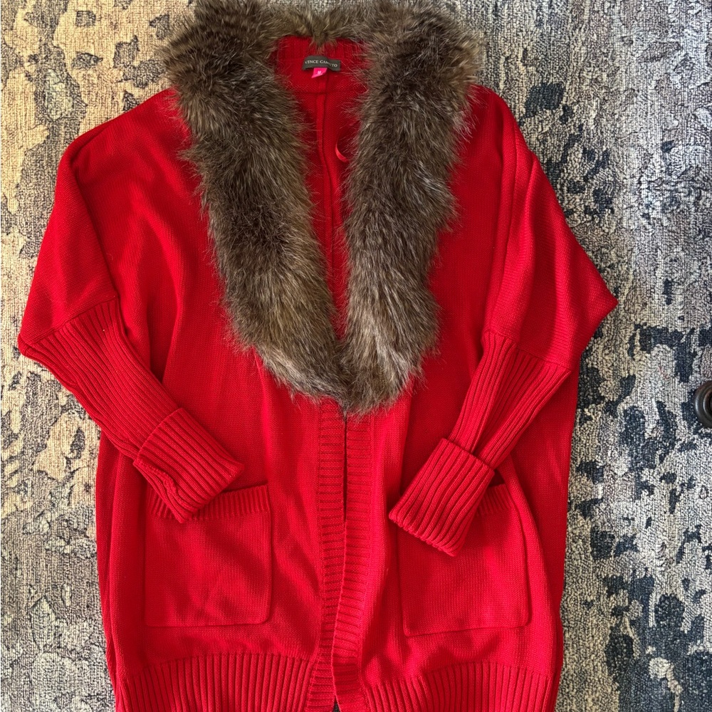 Vince Camuto Faux Fur Shawl Collar Cardigan